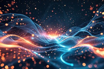 Wall Mural - futuristic technology background with dynamic digital waves and illuminated particles