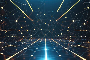 Wall Mural - futuristic abstract digital geometry black plexus network of glowing points and lines
