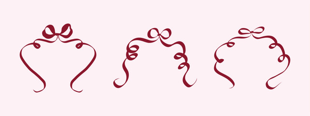 Aufkleber - Ribbon Bow in hand drawn coquette style. Retro whimsical symbols for bachelorette and girls birthday party. Trendy and cute elements for Wedding invitations and menu. Doodle vector illustration