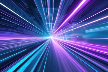 Wall Mural - high-speed panoramic technology concept with abstract light background and geometric motion in blue 