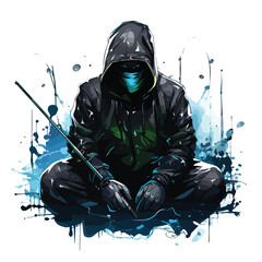 Professional Vector Illustration of Hacker Using Fishing Rods in Cybersecurity Concept