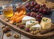 © Anwar Hossain - Elegant cheese board with honey grapes and nuts on rustic wood