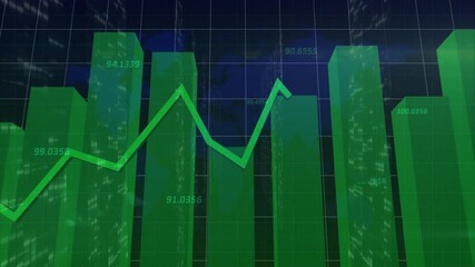 Wall Mural - Green line starting on left bar and tracing rises dips across fixed columns illustrating data trend
