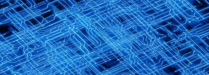 Wall Mural - blue circuit board pattern depicting modern technology and digital network connections. abstract des