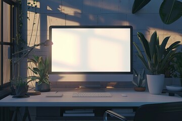 High Detail Picture of Computer Device with Mockup Screen in Simple Working Space 3D Rendering