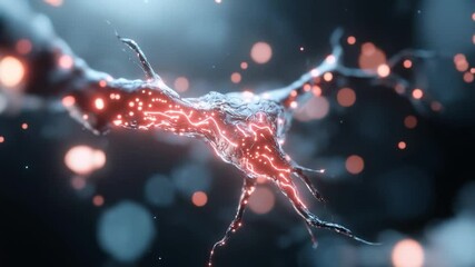 Wall Mural - abstract 3d rendering of a neuron structure with red glowing pathways and bokeh effect against a dar