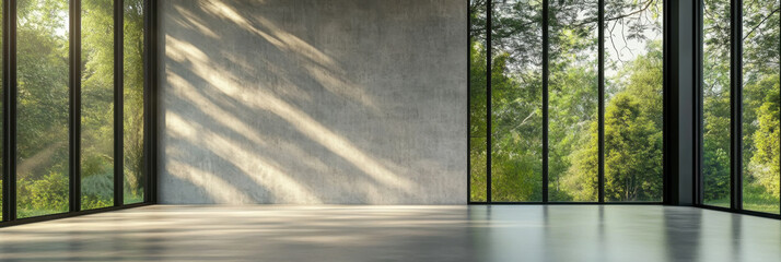 space empty room nature view render,there are polished concrete floor and wall