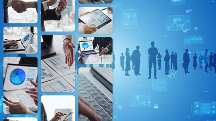 Poster - Collage video of various business scenes and digital technology