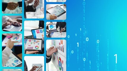 Poster - Collage video of various business scenes and digital technology