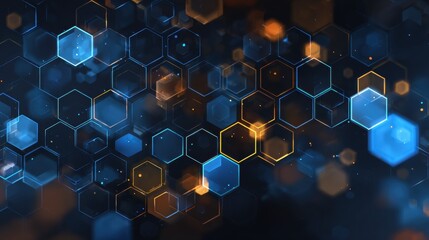 Abstract Hexagonal Pattern with Glowing Nodes and Bokeh Effects