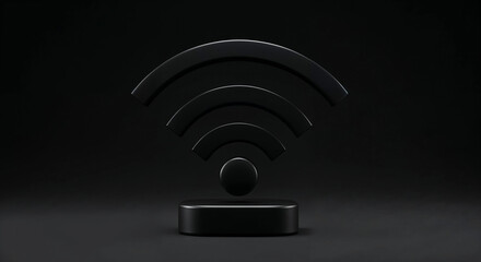 Aufkleber - Black wi-fi symbol standing on black podium on dark background