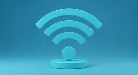 Poster - Wifi symbol standing on blue podium representing wireless network connection