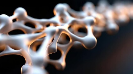 Wall Mural - abstract white molecular structure lit with orange highlights against black background detailed clos