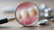 © Vanessa - Magnified tooth surface revealing hidden structural patterns with soft focus dental tools in background, concept of oral health diagnostics and symbolic medical analysis