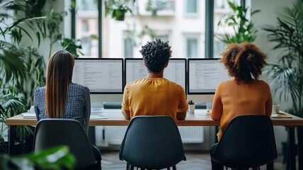 Diverse Team Working On Computers In Bright Office Environment
