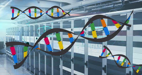 Wall Mural - image of medical data processing over server room