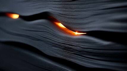 Wall Mural - abstract black wavy texture with bright orange glowing elements creating a contrast within a dark ba