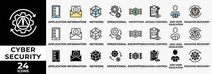 Wall Mural - cyber security icon set with various styles and colors of application, information, network, operati