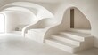 © Murai - Modern white bedroom with sculpted walls and steps