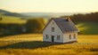 © yang - Dream house model on a wooden table in an open field, symbolizing simplicity and aspiration.