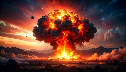 Wall Mural - burning sky over the desert at sunset