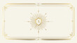 © Nishat - Elegant, simplified horizontal invitation card template with a golden frame, simple sunburst and shield decoration in the center, and a white background .