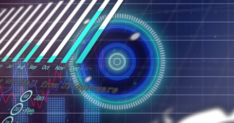 Canvas Print - image of data processing and scope scanning over blue background