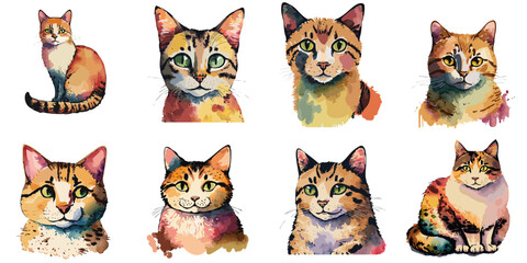 Naklejka na meble Multiple vector illustrations of cats, watercolor style
