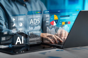 Wall Mural - online sales concept of digital marketing, ad, product ads, promotion of products or services throug