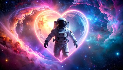 Poster - Astronaut in Space with Glowing Heart.
