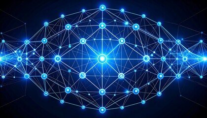 Fototapete - Digital network connection with blue light.