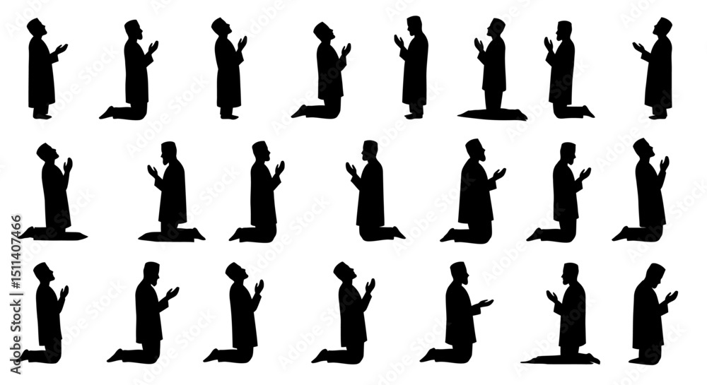 Diverse Silhouettes of Praying People A Collection of Vector ...
