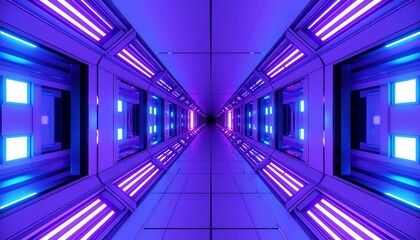 Aufkleber - Futuristic hallway with purple neon lights.