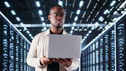 Fototapete - Happy Engineer In Data Center Server Room