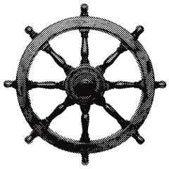 Wall Mural - pirate ship wheel halftone grunge vector design element