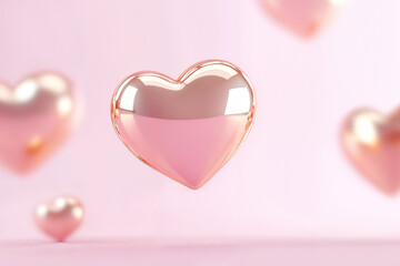 Wall Mural - Cute heart shapes, pastel pink and gold colors, light pink background