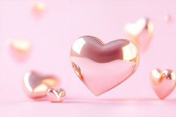 Wall Mural - Cute heart shapes, pastel pink and gold colors, light pink background