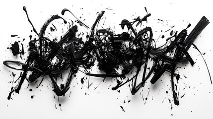 Raw black ink scribbles forming chaotic pattern on clean white background, expressive mark-making