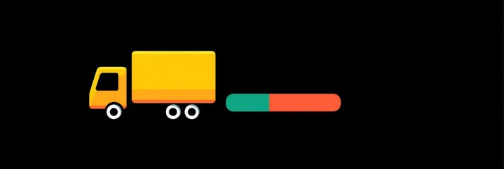 Poster - Delivery Status Bar Progress With Animated Delivery Truck Illustration on a Dark Background
