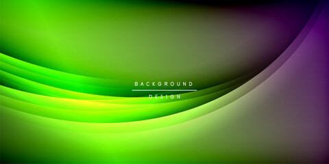 Poster - Abstract vibrant design. Smooth flowing layers, green purple hues. Dark background creates dramatic effect. Modern aesthetic.