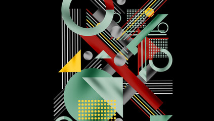 Leinwandbilder - Abstract geometric composition. Shapes overlap, creating dynamic visual effect. Lines, circles, rectangles dominate design.