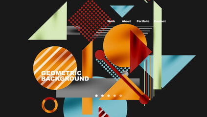 Leinwandbilder - Abstract geometric composition. Shapes overlap, creating dynamic visual interest. Colors include orange, teal, black, white. Modern design elements present.