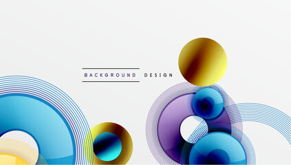 Leinwandbilder - Abstract colorful layers, circles, lines create modern graphic design. Minimalist style, bright hues, smooth gradients present visual harmony.