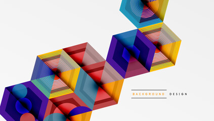Leinwandbilder - Hexagonal shapes overlap, creating vibrant abstract composition. Lines form illusion of depth, colorful gradients present. Modern design element.