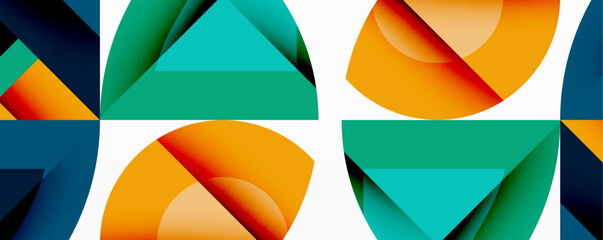 Aufkleber - Abstract geometric pattern. Squares, triangles, circles overlap creating vibrant color blocks. Modern design, clean lines, simple shapes.