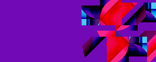 Aufkleber - Abstract geometric shapes, vibrant colors. Purple dominates left side, red and blue form complex pattern right. Modern design.