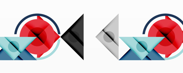 Leinwandbilder - Abstract geometric shapes, red circles, blue triangles, gray forms. Minimalist design, clean lines, modern aesthetic. Composition features symmetry.