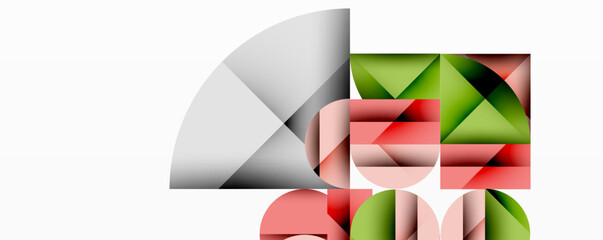 Leinwandbilder - Abstract geometric composition. Shapes overlap, creating visual interest. Colors include red, green, gray, pink. Minimalist design.