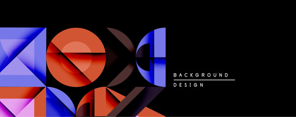 Leinwandbilder - Abstract geometric composition. Shapes overlap, creating dynamic visual effect. Blue, red, purple hues contrast against black background. Modern design element.