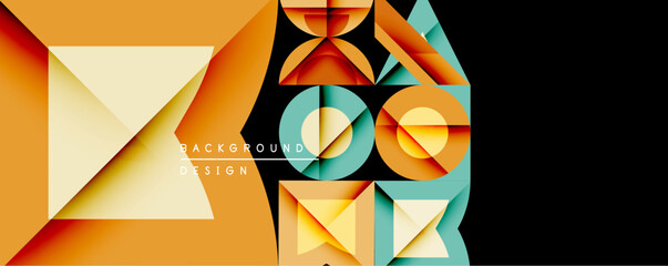 Leinwandbilder - Abstract geometric shapes overlap, creating vibrant design. Warm orange, teal, beige dominate composition. Modern aesthetic, suitable background texture or graphic element.